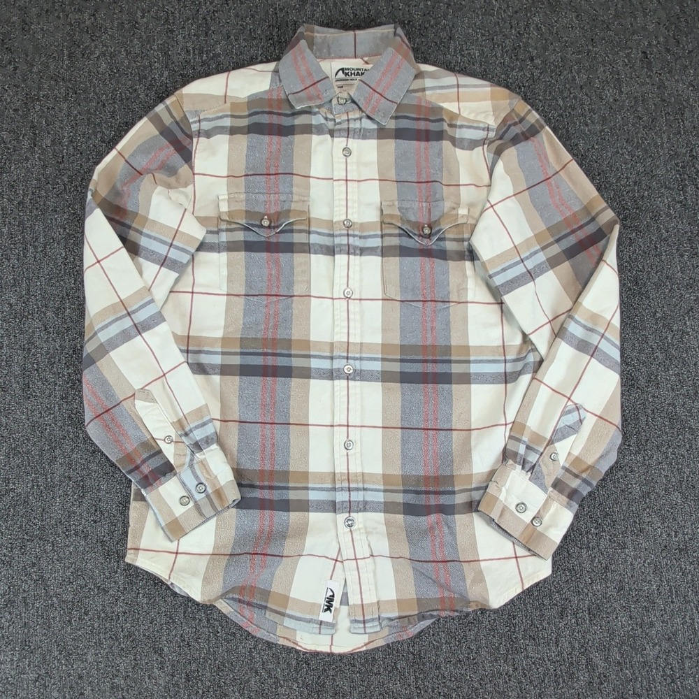 Mountain Khakis Gorpcore Plaid Flannel Shirt Mens Small Tan Grey 100% Cotton — photo 2